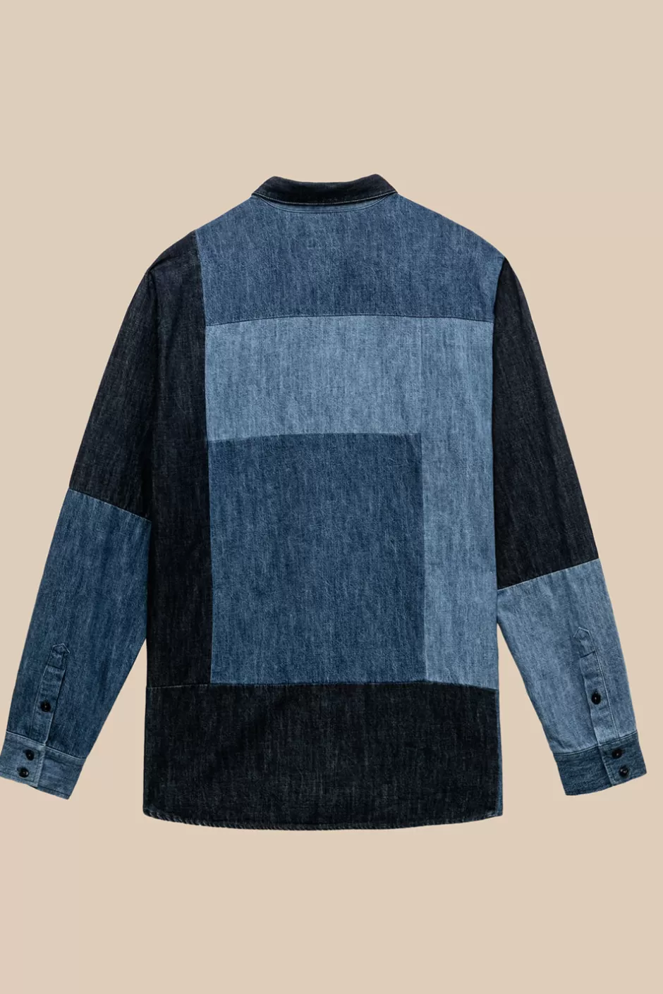 Chemise décontractée Roy Rogers en denim vieilli - Edition spéciale 70ème anniversaire style patchwork Kansas avec détails vintage pour un confort authentique