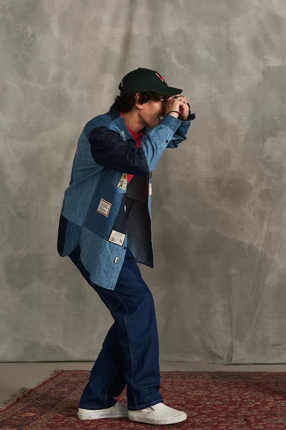 Chemise décontractée Roy Rogers en denim vieilli - Edition spéciale 70ème anniversaire style patchwork Kansas avec détails vintage pour un confort authentique