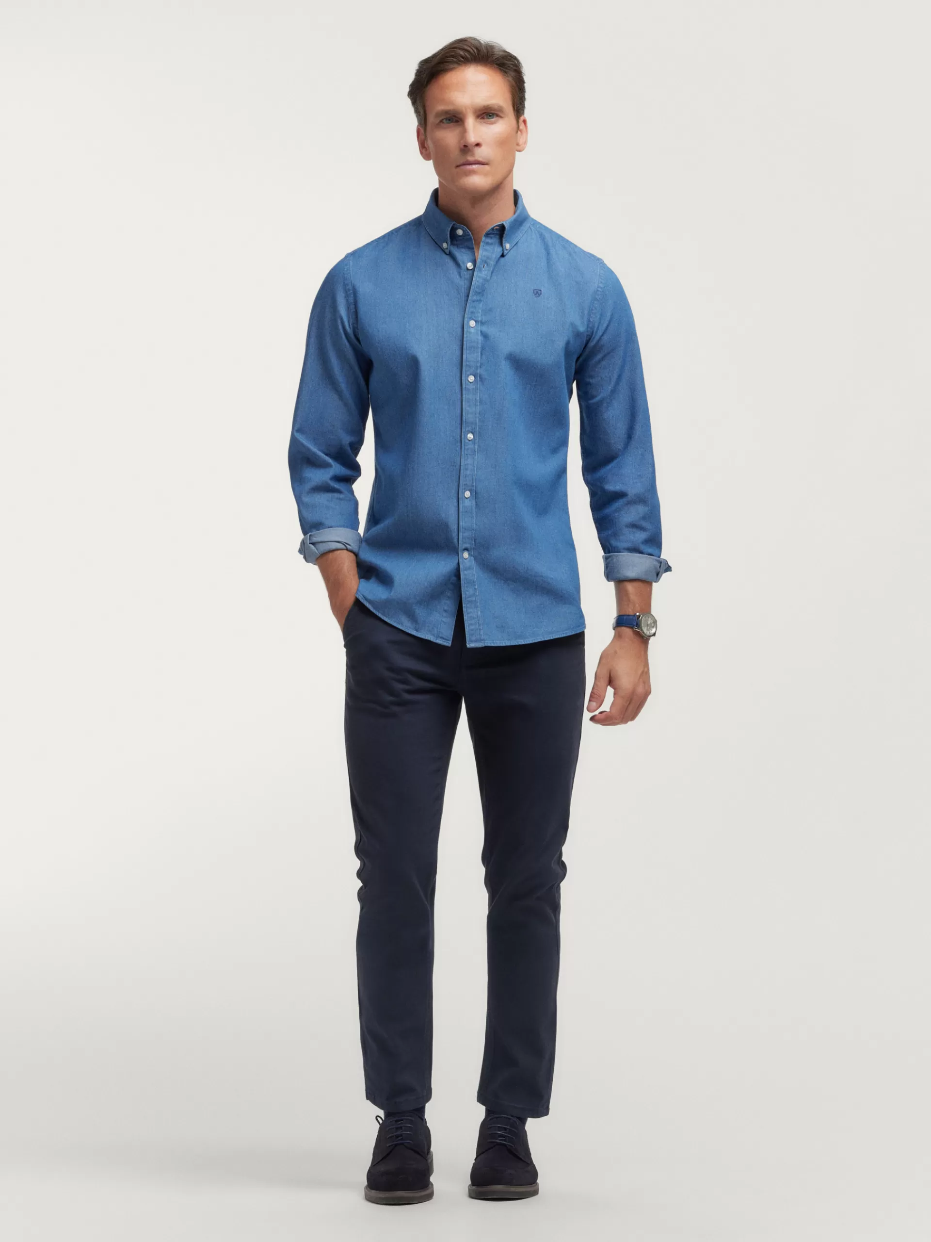 Chemise décontractée en denim brut Alvaro Moreno - Bleu saphir texturé pour un style urbain intemporelle