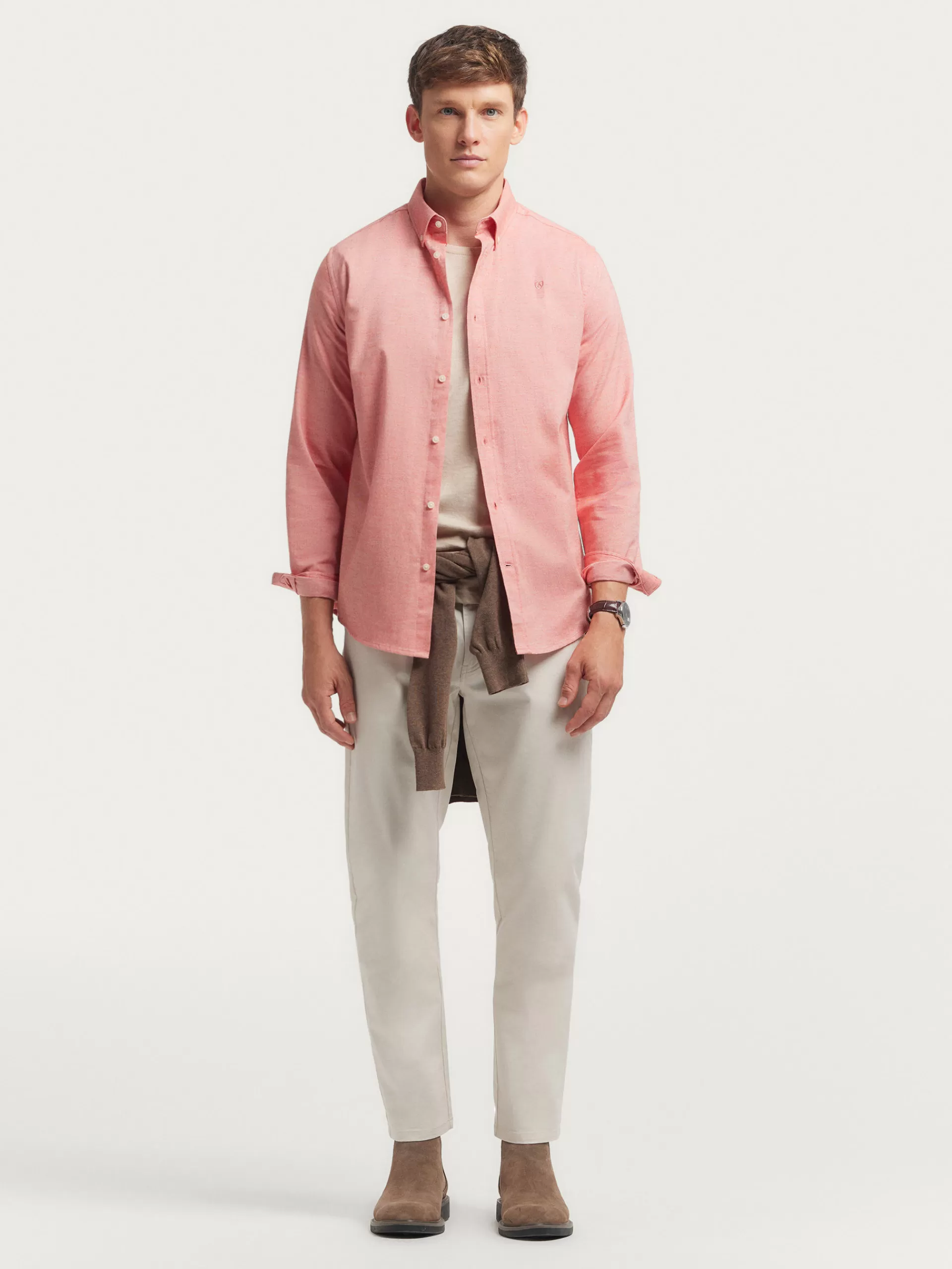 Alvaro Moreno - Chemise en Flanelle Twill Corail Édition Limitée • Dernières Pièces Disponibles