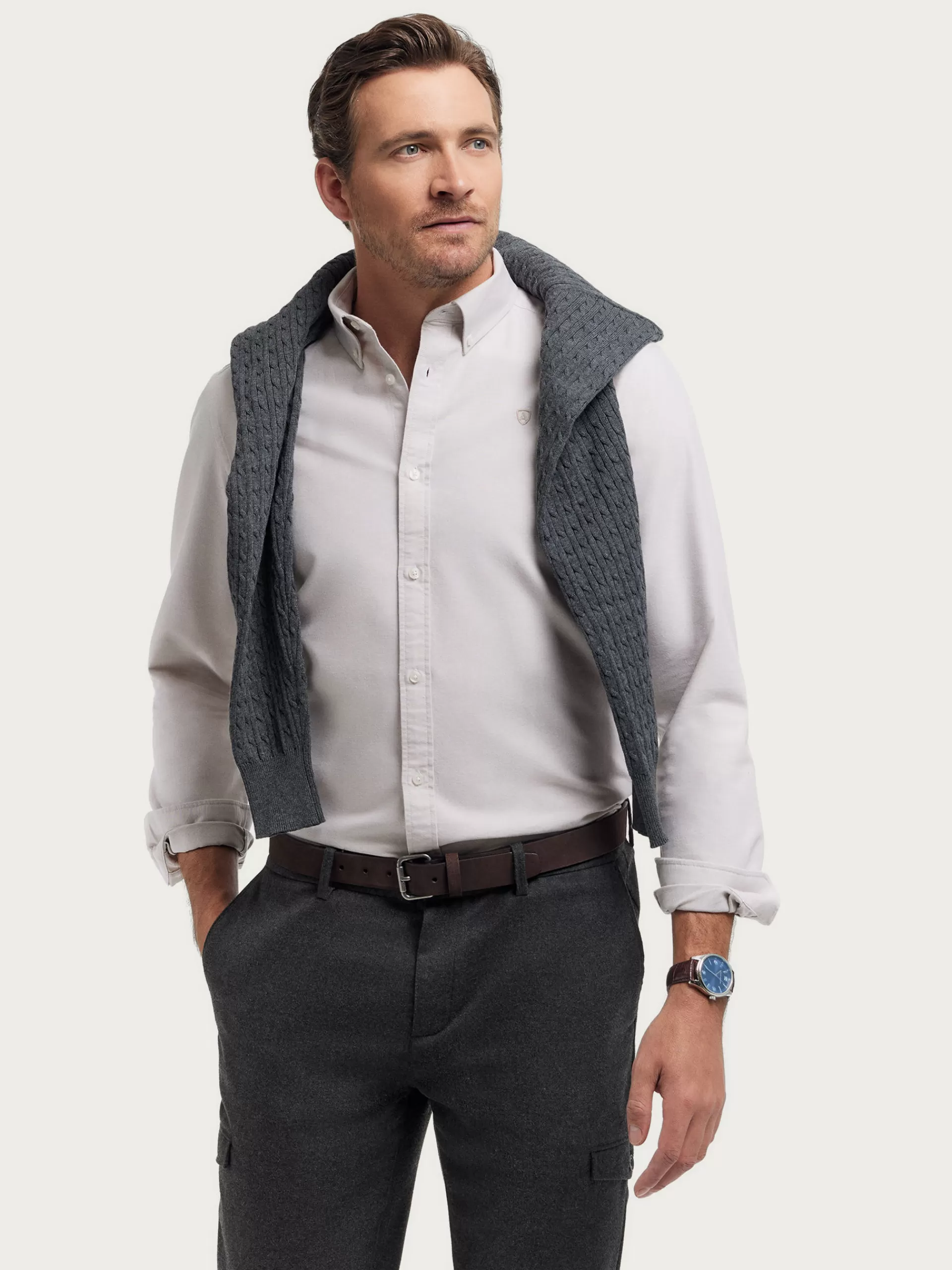 Chemise élégante en tissu Oxford couleur sable - Collection Alvaro Moreno