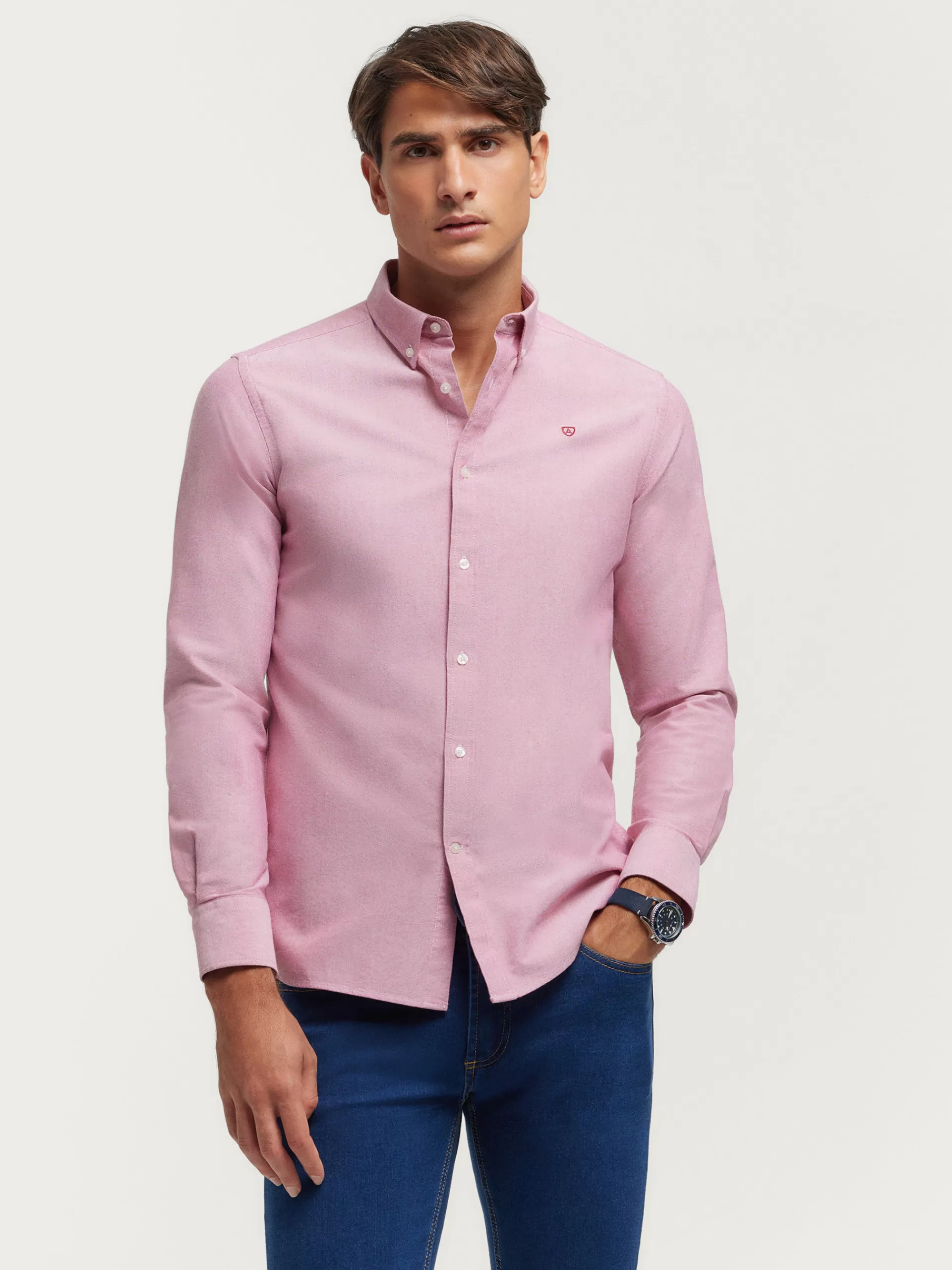 Chemise Homme en Tissu Oxford Uni - Alvaro Moreno - Rouge Bordeaux Élégant
