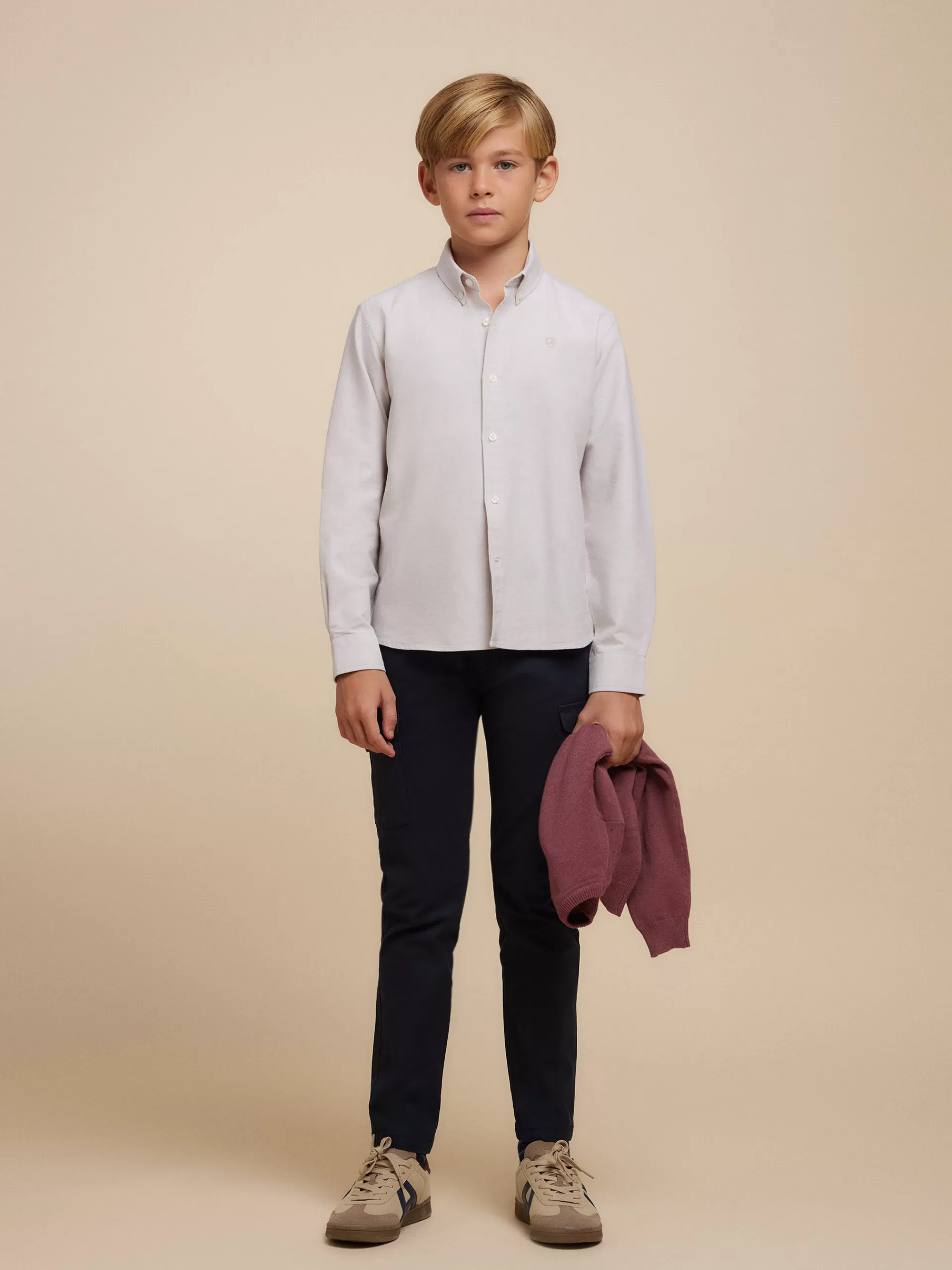 Chemise Enfant Alvaro Moreno en Oxford Uni - Coloris Beige Doux