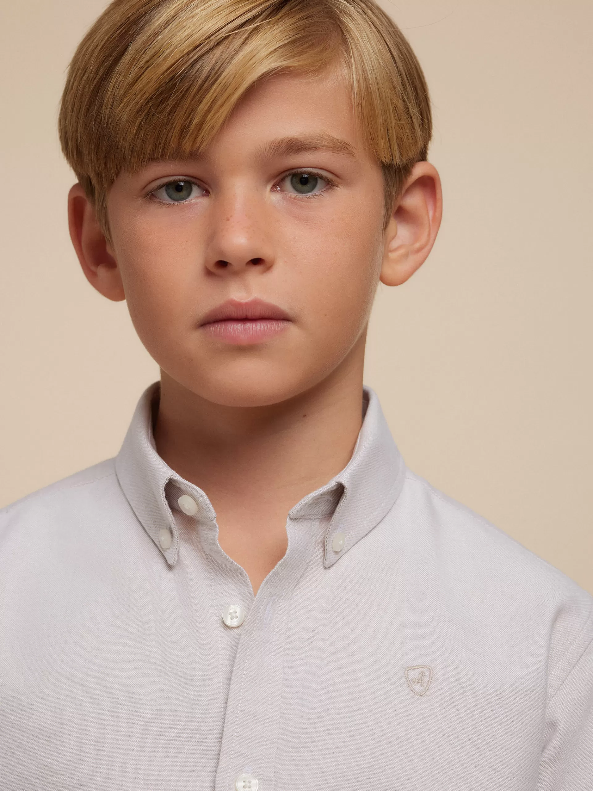 Chemise Enfant Alvaro Moreno en Oxford Uni - Coloris Beige Doux