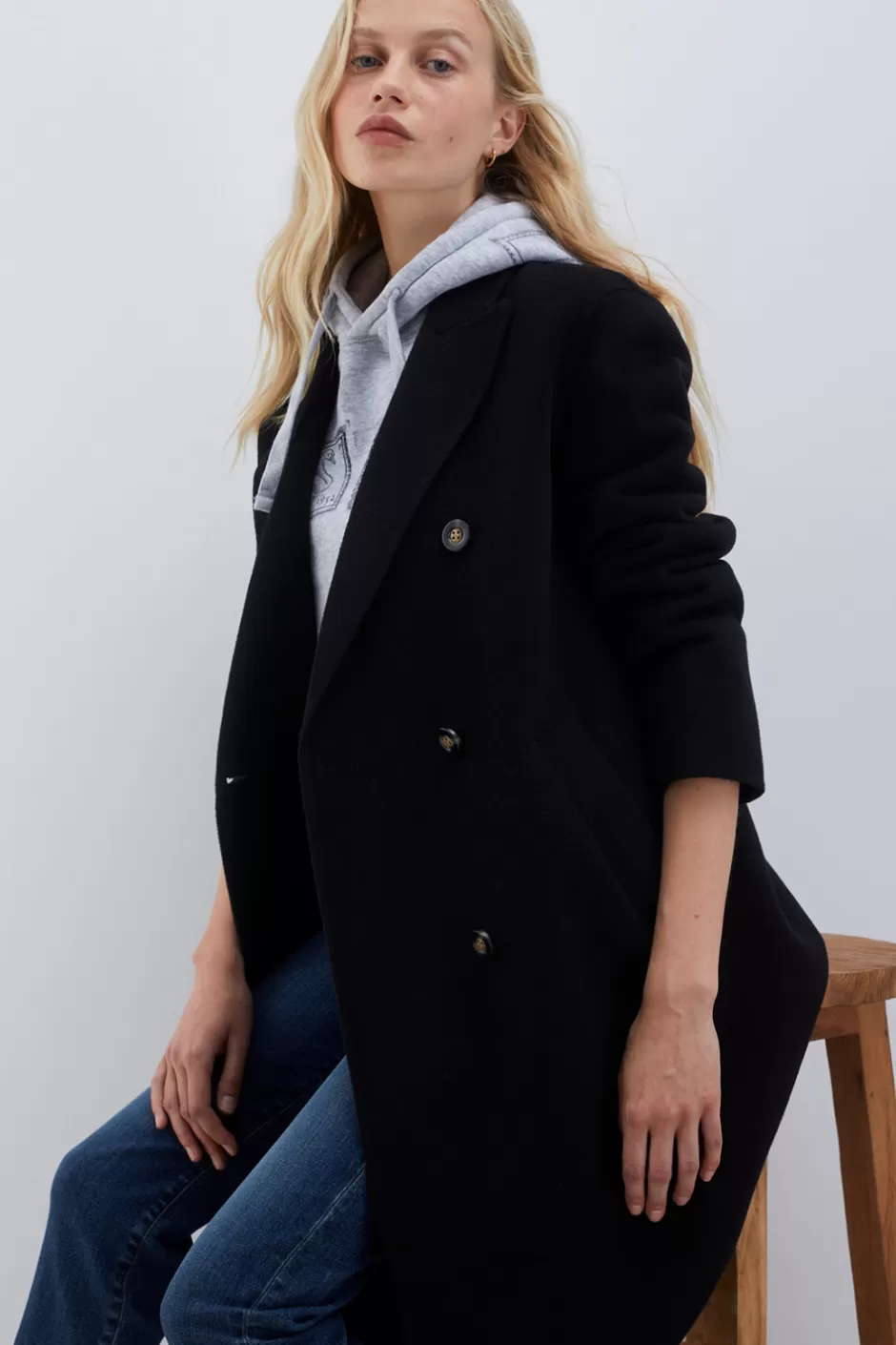 Manteau femme hiver en laine vierge à double boutonnage - Élégance intemporelle Donna Roy Rogers
