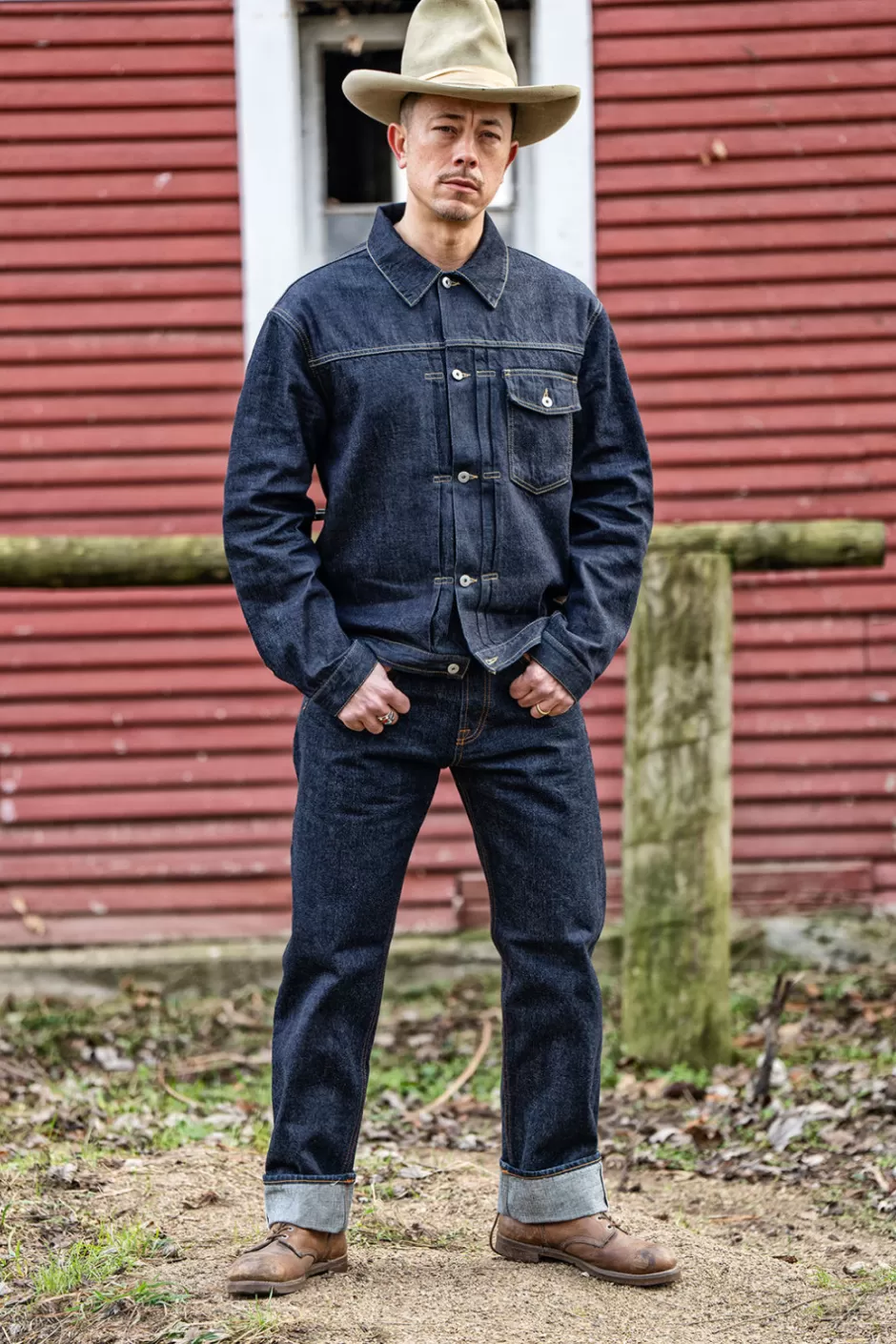 Jean droit Roy Rogers pour homme - Coupe ample délavée en denim selvedge japonais, ajustement naturel au fil des lavages