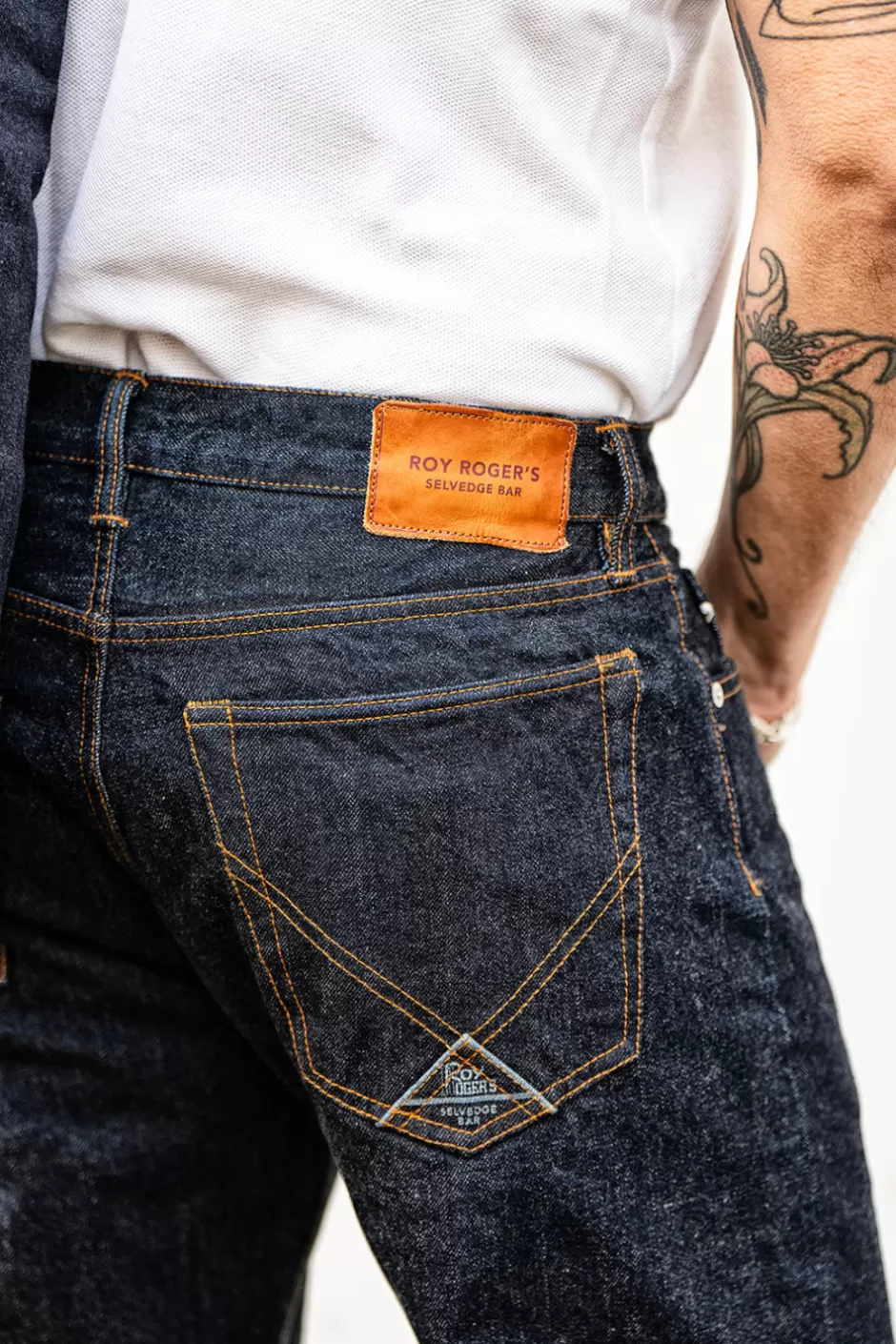 Jean droit Roy Rogers pour homme - Coupe ample délavée en denim selvedge japonais, ajustement naturel au fil des lavages