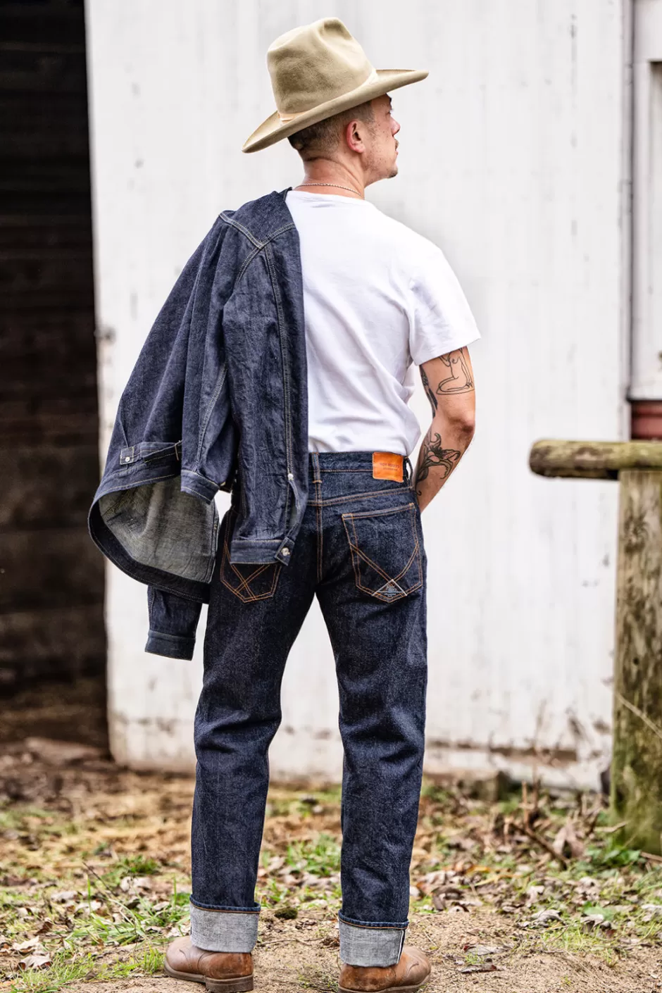 Jean droit Roy Rogers pour homme - Coupe ample délavée en denim selvedge japonais, ajustement naturel au fil des lavages
