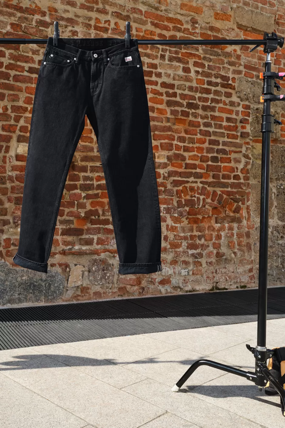 Jean droit homme Roy Rogers ourlet roulé bordé - Denim noir iconique coupe regular
