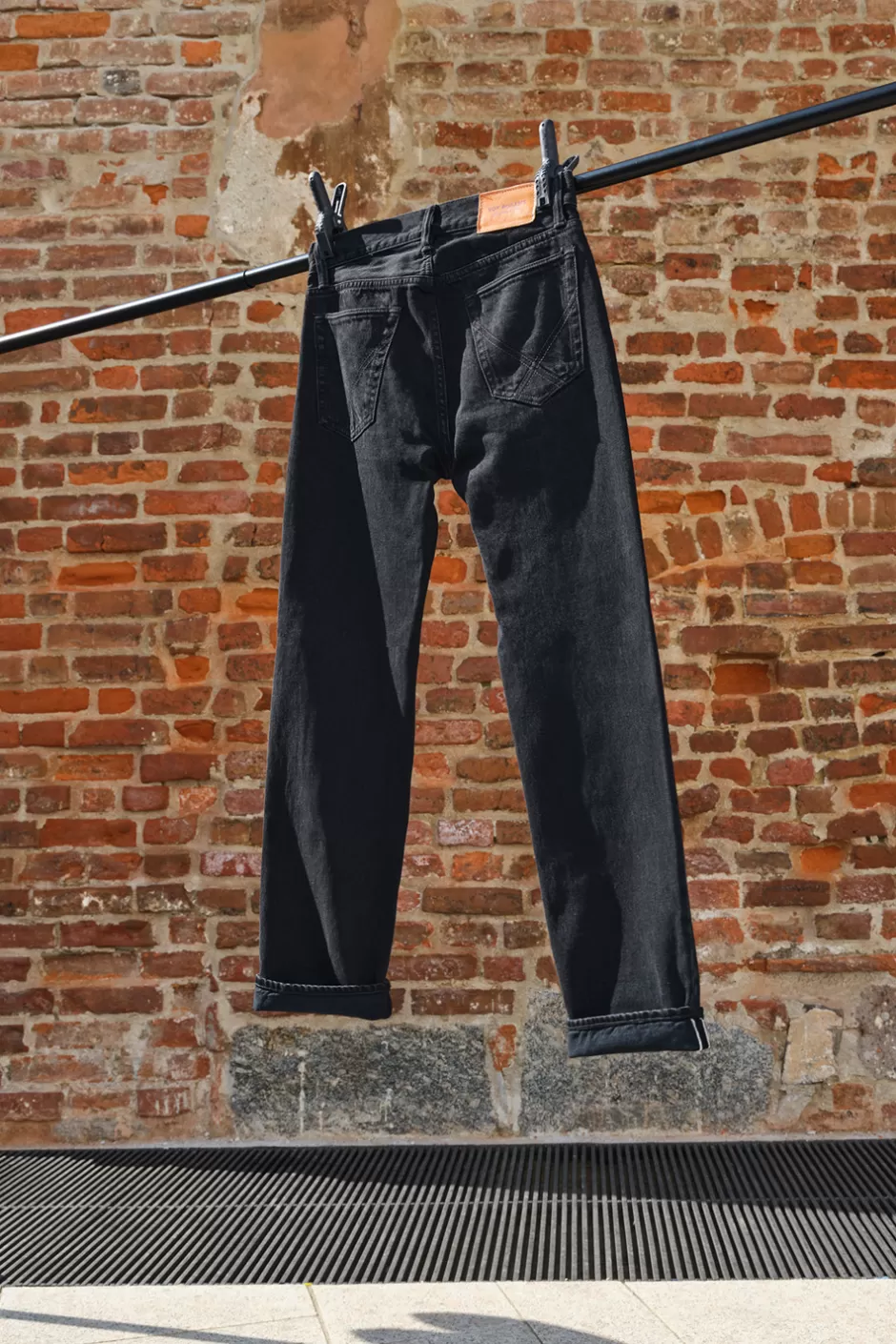 Jean droit homme Roy Rogers ourlet roulé bordé - Denim noir iconique coupe regular
