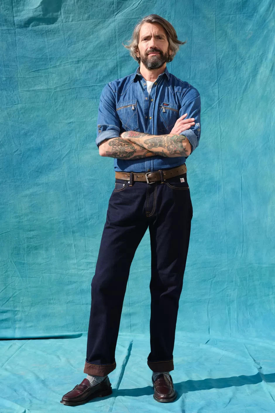 Jean Droit Homme Selvedge Large Roy Rogers - Finition Japonaise Authentique avec Détail Bande Contrastée