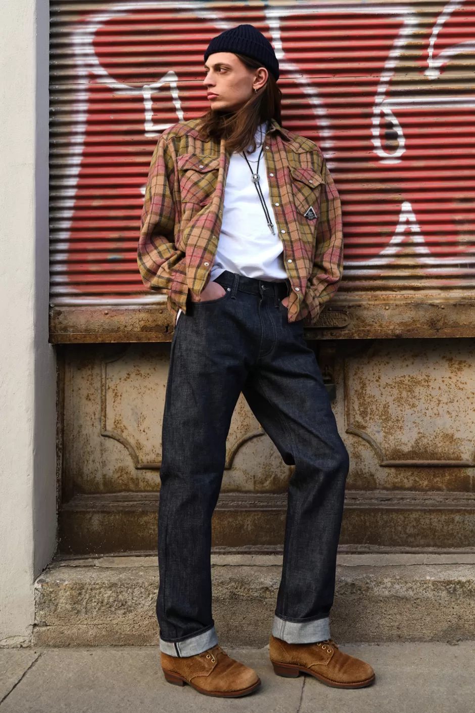 Jean Brut Selvedge Vintage - Collection Exclusive Homme Roy Rogers | Coupe Large avec Lisière Rouge et Détails Emblématiques