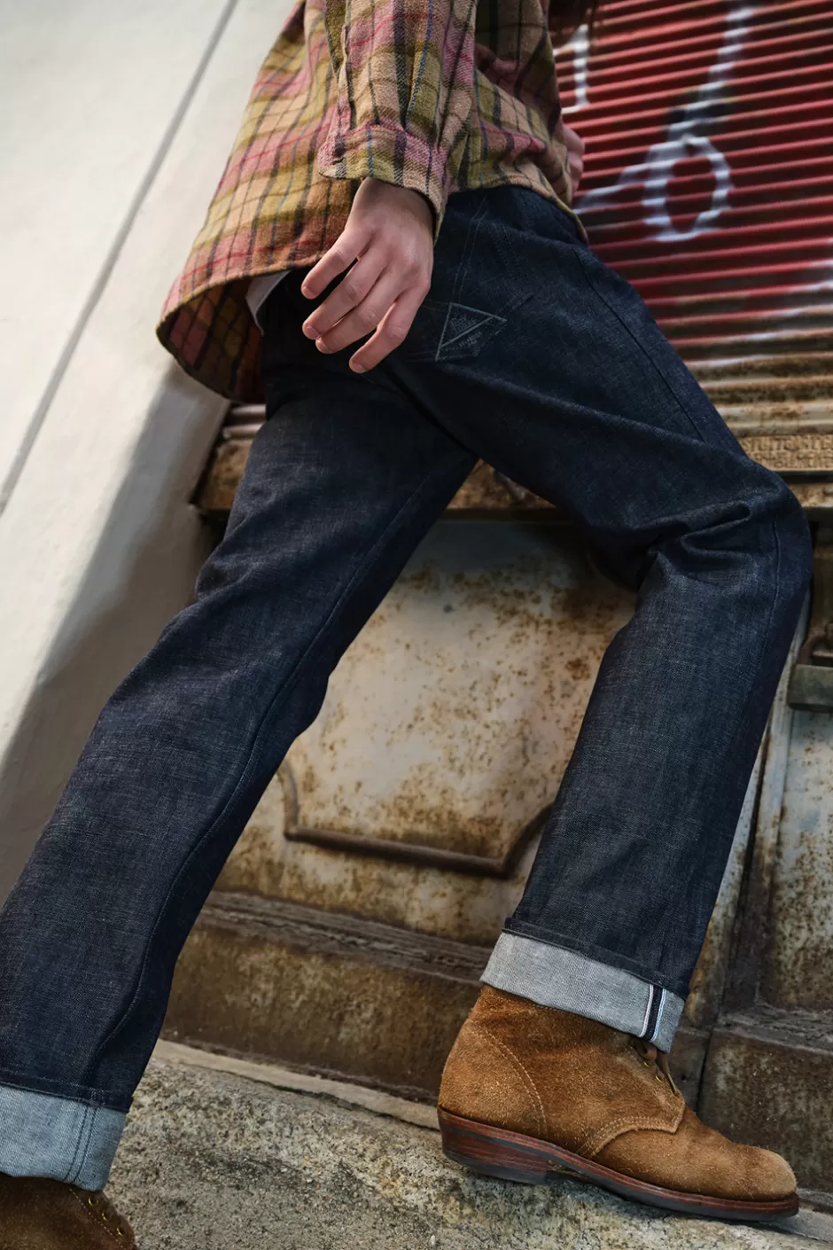 Jean Brut Selvedge Vintage - Collection Exclusive Homme Roy Rogers | Coupe Large avec Lisière Rouge et Détails Emblématiques