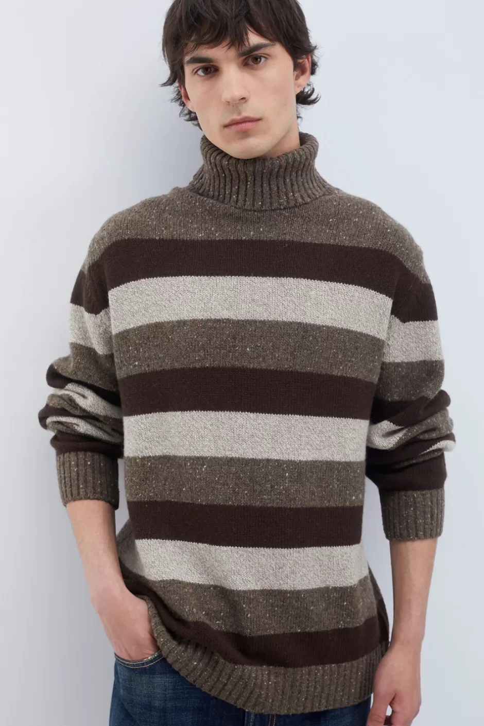 Roy Rogers - Pull Homme Hiver en Laine-Cachemire Doux, Col Roulé à Rayures Multicolores
