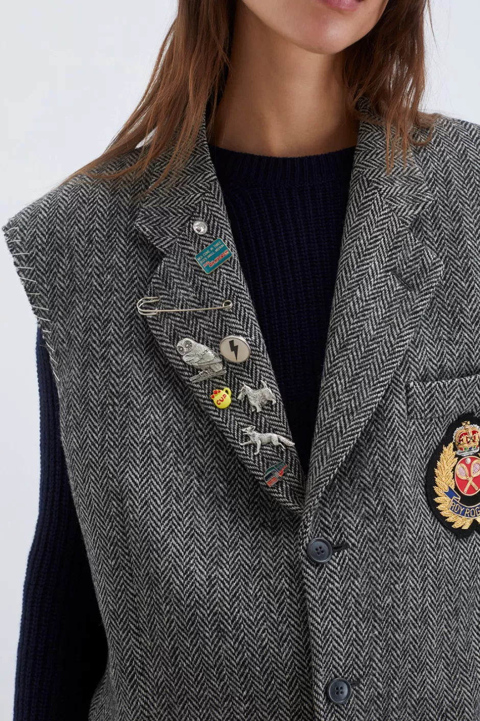 Veste Donna-Roy-Rogers en Tweed Harris rétro - Pièce collector années 70 avec broderies patriotiques, coupe ajustée pour élégance intemporelle
