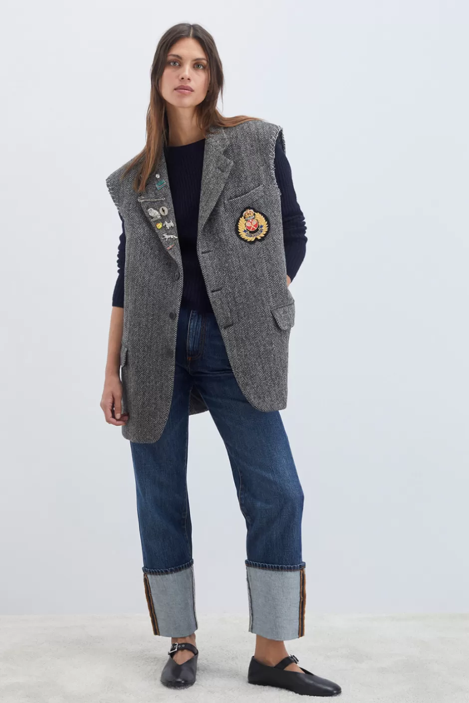 Veste Donna-Roy-Rogers en Tweed Harris rétro - Pièce collector années 70 avec broderies patriotiques, coupe ajustée pour élégance intemporelle