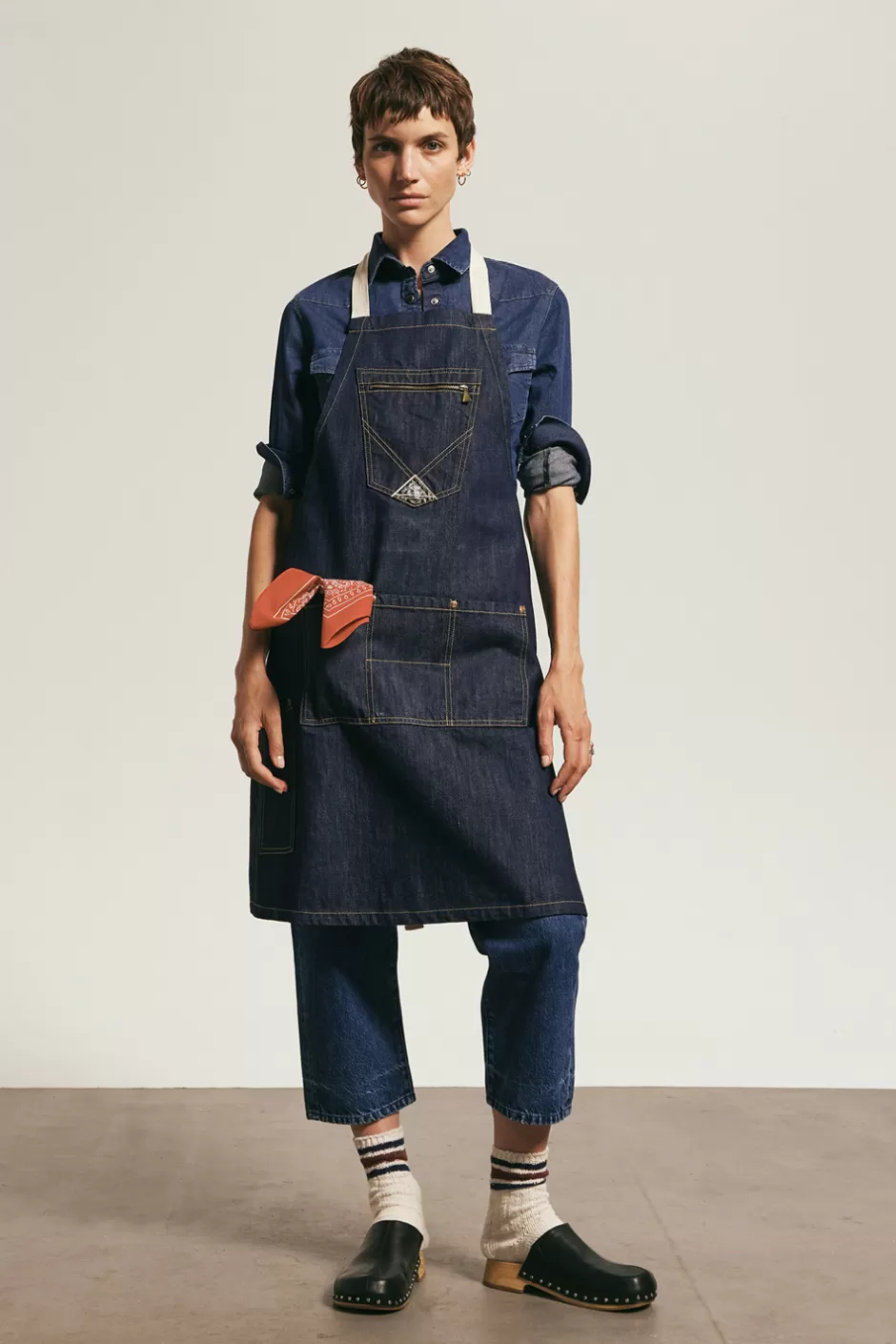 Tablier Denim Vintage Donna Roy Rogers - Finition Lavée Naturelle avec Détails Authentiques