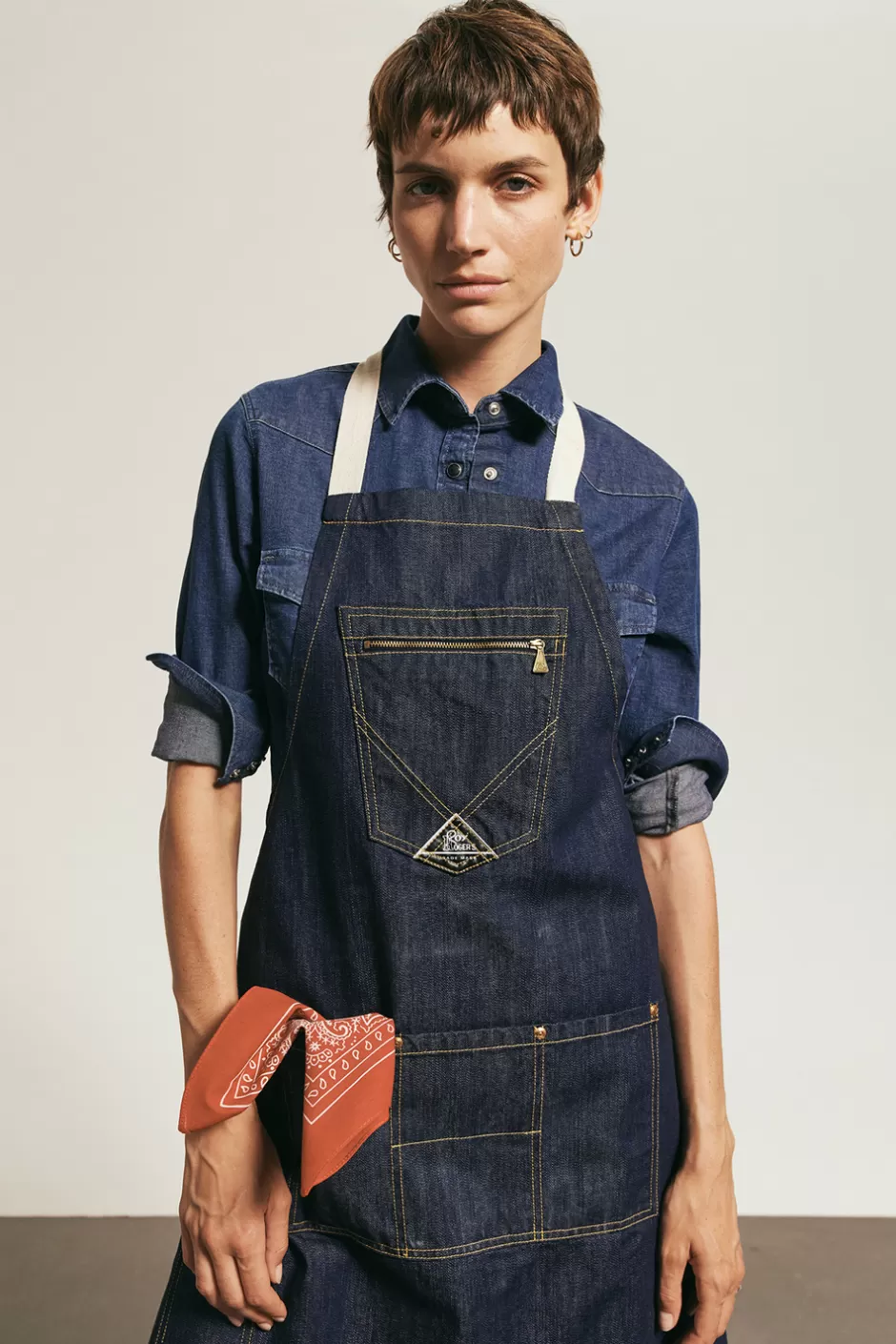 Tablier Denim Vintage Donna Roy Rogers - Finition Lavée Naturelle avec Détails Authentiques