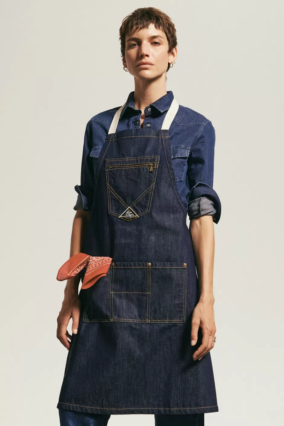 Tablier Denim Vintage Donna Roy Rogers - Finition Lavée Naturelle avec Détails Authentiques