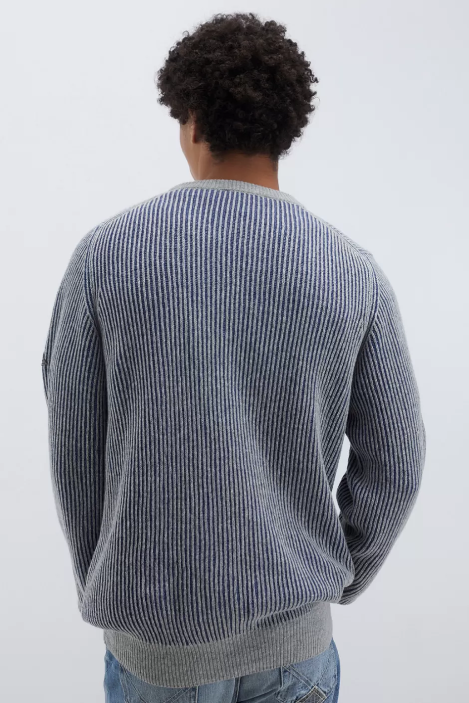 Pull Homme Roy Rogers - Col Rond en Laine et Cachemire Doux, Style Bicolore Élégant