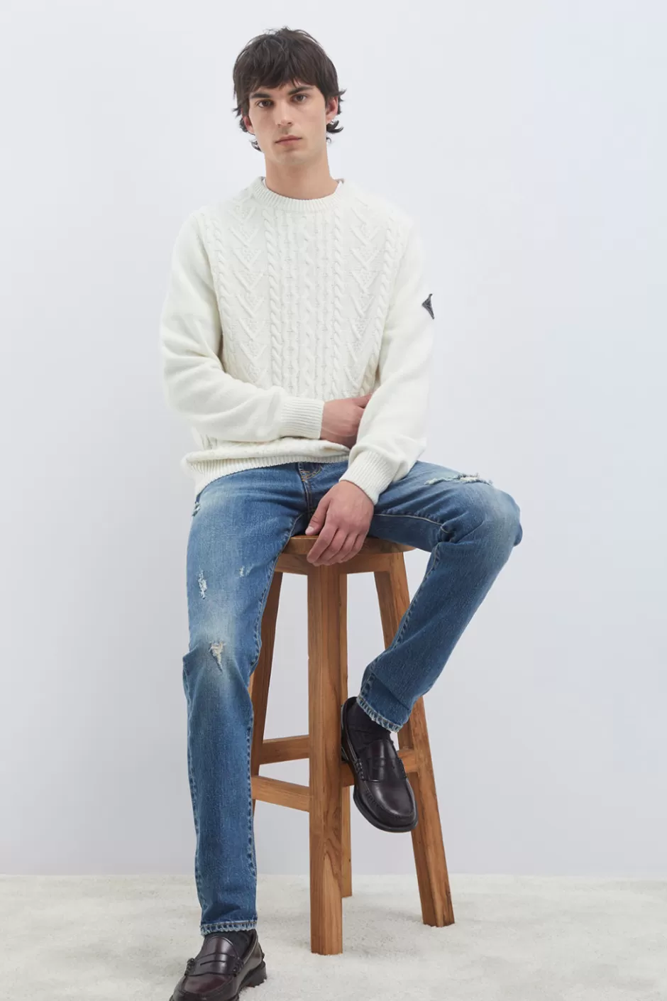 Pull homme col rond Roy Rogers en laine et cachemire - Style pêcheur intemporel