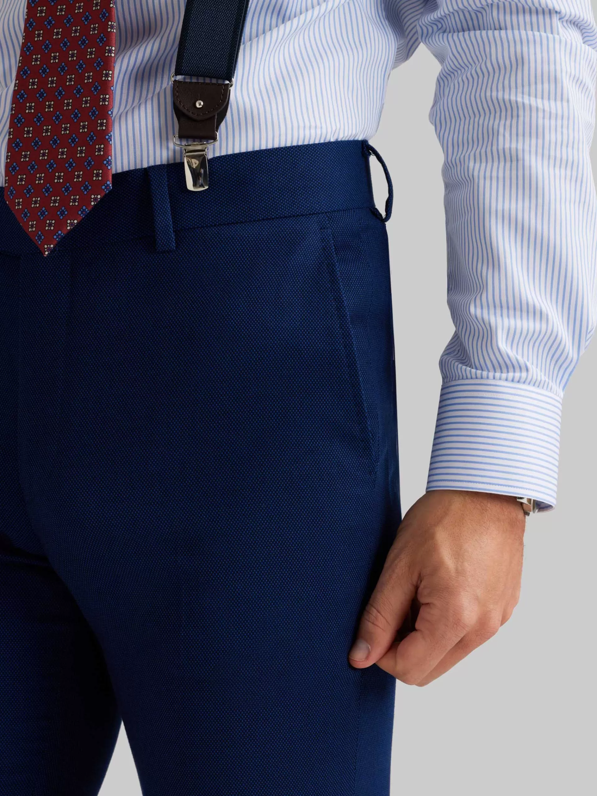 Pantalon décontracté Alvaro Moreno - Coupe moderne en tissu œil de perdrix bleu - Idéal quotidien élégant