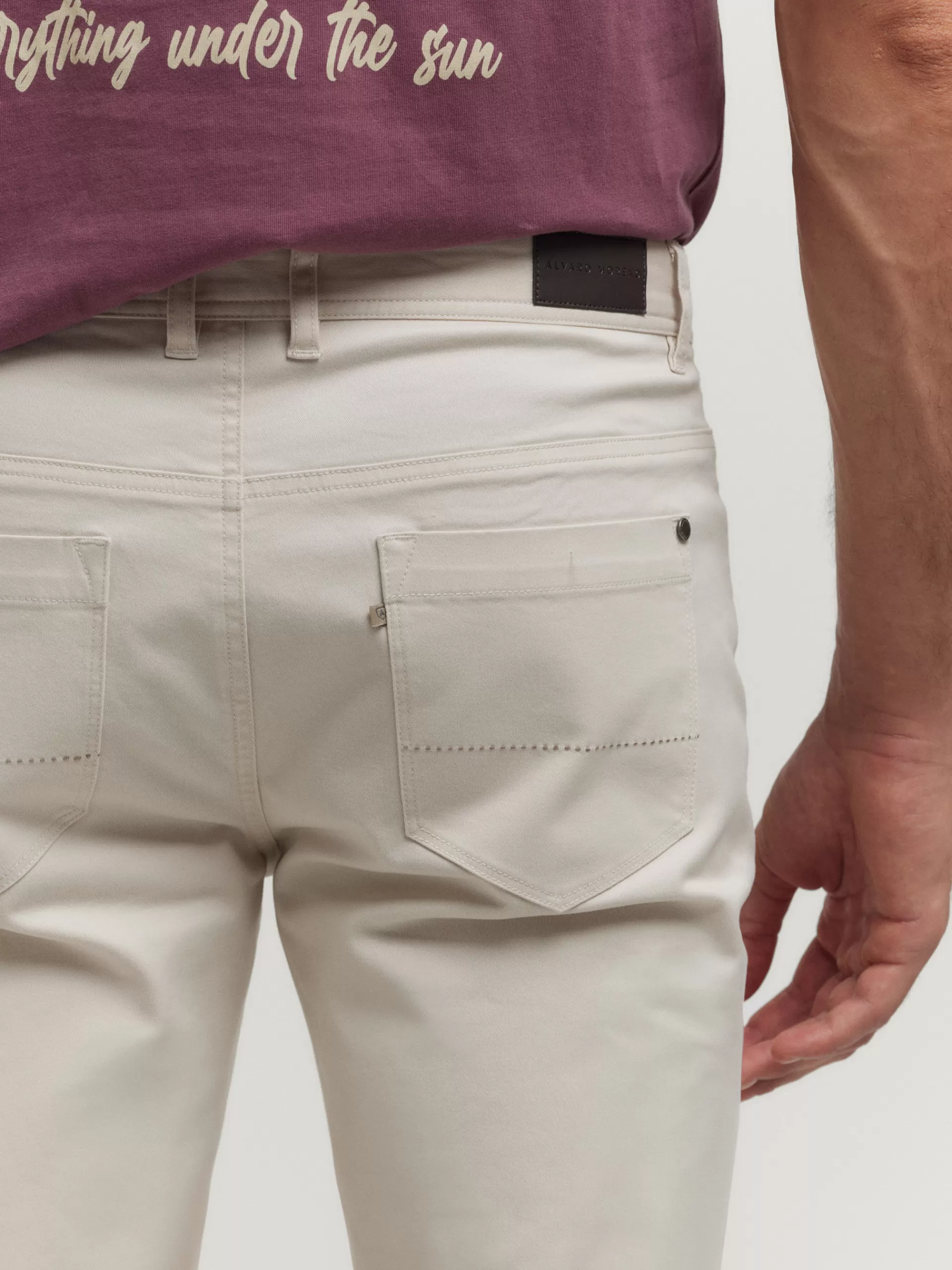 Pantalon Taille Haute Alvaro Moreno - Coupe Picotée en Coton Souple - Beige Naturel - Nouvelle Collection Confort Urbain