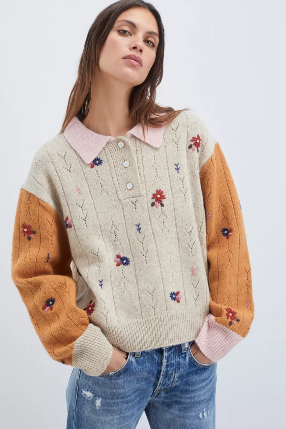Chemisier Polo Classique Donna Roy - Style Rogers en Laine Shetland à Motif Patriote