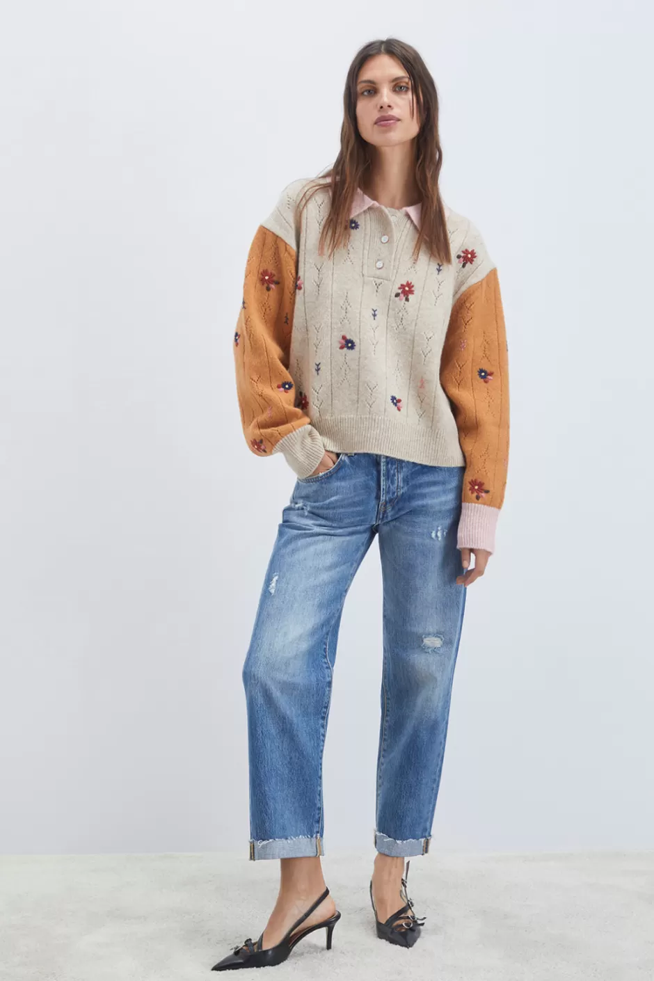 Chemisier Polo Classique Donna Roy - Style Rogers en Laine Shetland à Motif Patriote
