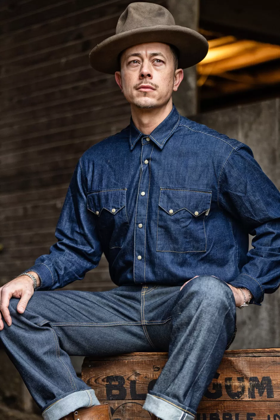 Homme Denim Selvedge Japonais Authentique - Jean Brut Style Western Roy Rogers Rodeo (Lavage Naturel)